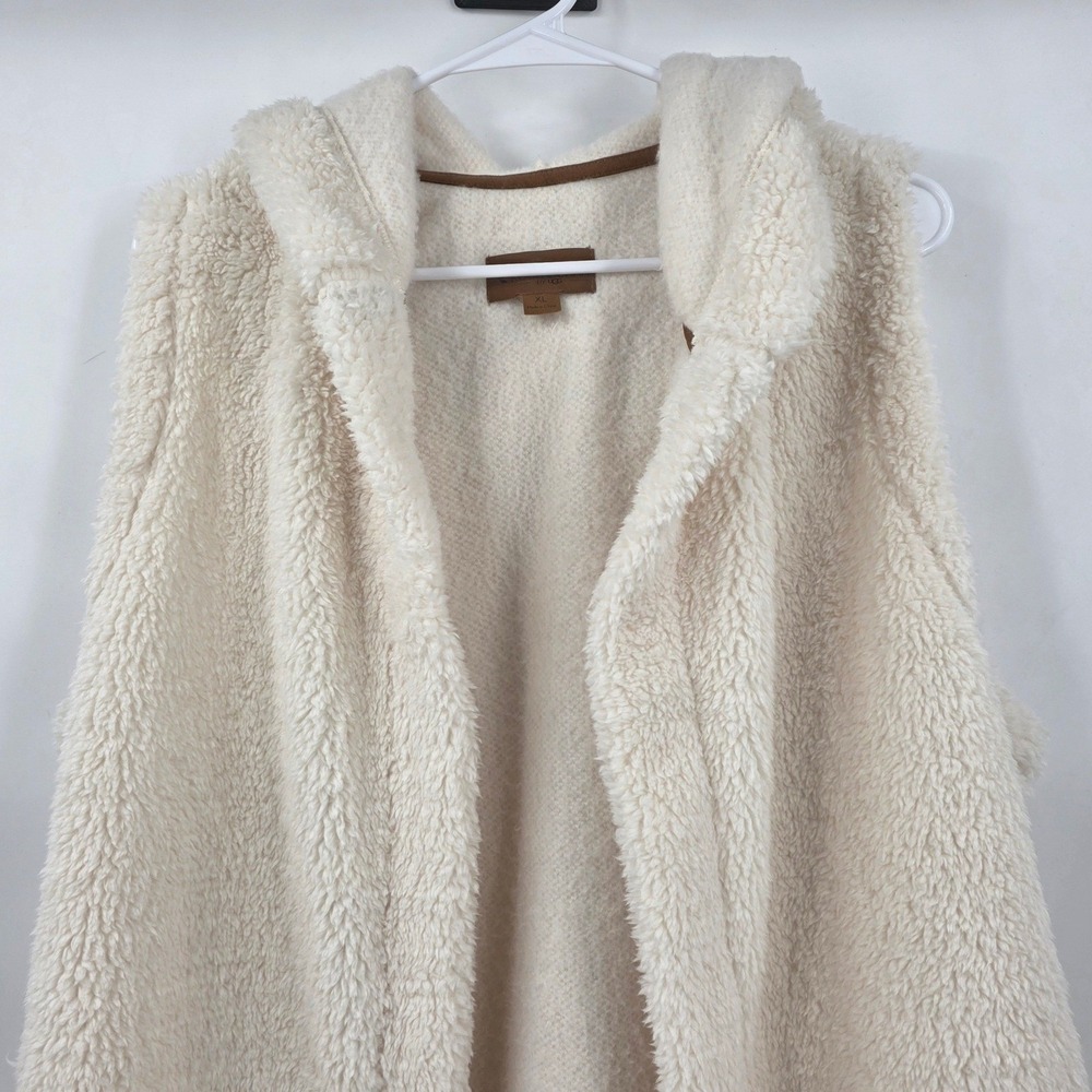KOOLABURA BY UGG SHERPA HOODED VEST WOMENS XL CREAM WHITE OPEN FRONT POCKETS EUC - Picture 4 of 14